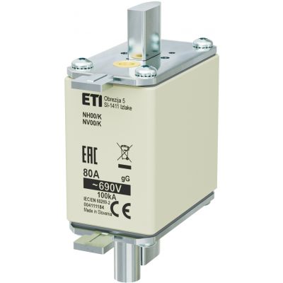 Wkładka topikowa NH zwłoczna z wybijakiem NH00 K gG 80A 690V 004111184 ETI (004111184)